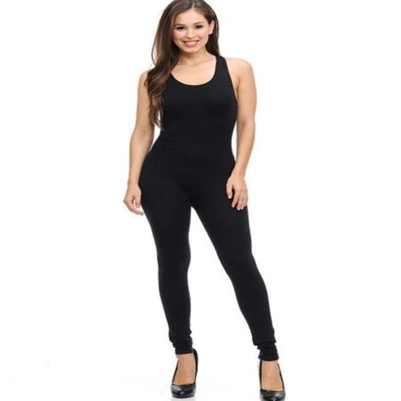 BASIC NYLON SPANDEX JUMPSUIT One Size Black - Picture 2 of 5
